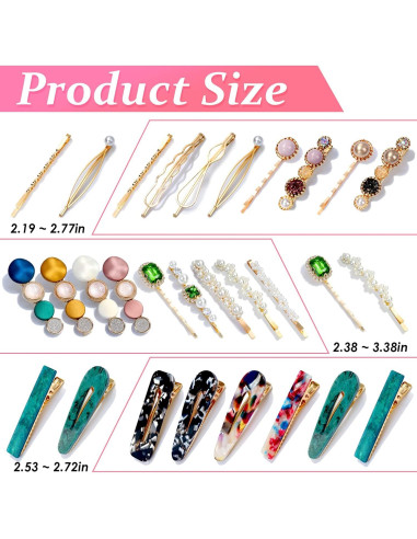 30 Pinzas de Resina Acrílica Cridoz para Cabello con Clips de Perlas