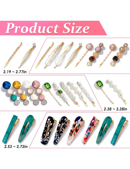 30 Pinzas de Resina Acrílica Cridoz para Cabello con Clips de Perlas