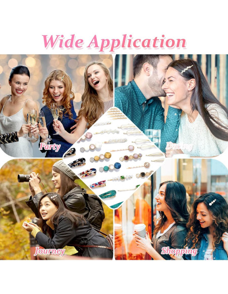 30 Pinzas de Resina Acrílica Cridoz para Cabello con Clips de Perlas