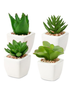 Plantas Suculentas Artificiales Hollyone 4Pcs en Macetas Cerámicas