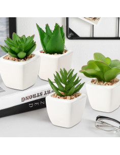 Plantas Suculentas Artificiales Hollyone 4Pcs en Macetas Cerámicas 2