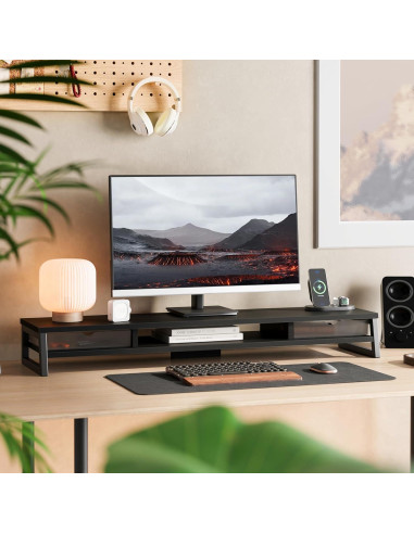 Soporte Doble para Monitor Fenge con Cajón, 108 cm, Negro