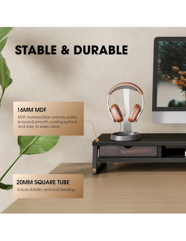 Soporte Doble para Monitor Fenge con Cajón, 108 cm, Negro