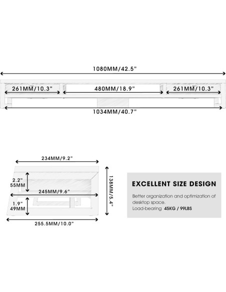 Soporte Doble para Monitor Fenge con Cajón, 108 cm, Negro