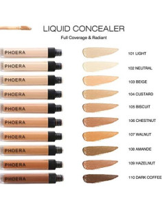 Corrector Líquido PHOERA 20ml Cobertura Completa 101 Claro 2