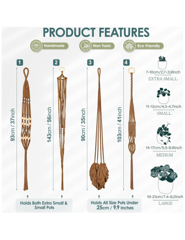 Colgador de Macramé ANROYE para Plantas - Set de 4 - Bohemio