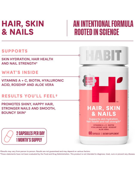 Suplemento Cabello Piel Uñas Habit 60 Cápsulas Vegano Biotina