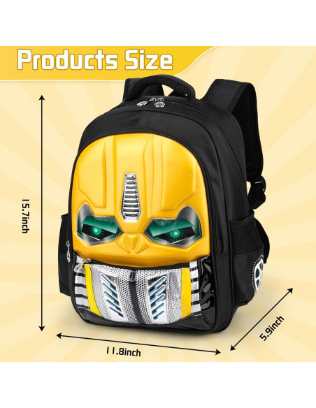 Mochila Escolar Niños Amarilla - Caricatura Luminosa con Estuche