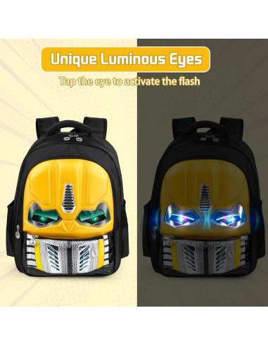 Mochila Escolar Niños Amarilla - Caricatura Luminosa con Estuche