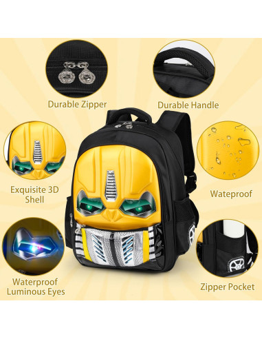 Mochila Escolar Niños Amarilla - Caricatura Luminosa con Estuche