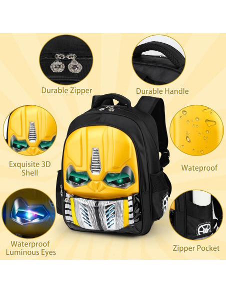 Mochila Escolar Niños Amarilla - Caricatura Luminosa con Estuche