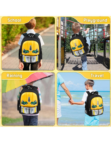 Mochila Escolar Niños Amarilla - Caricatura Luminosa con Estuche