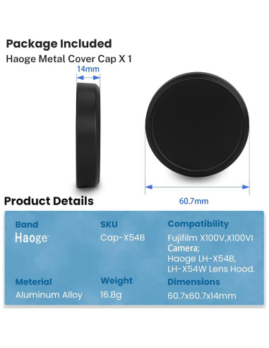 Tapa de lente de metal Haoge para Fujifilm X100VI/X100V