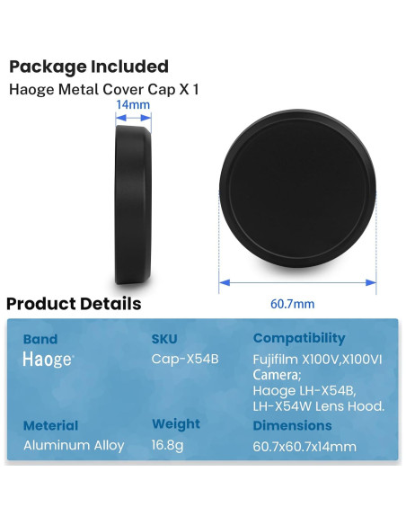 Tapa de lente de metal Haoge para Fujifilm X100VI/X100V