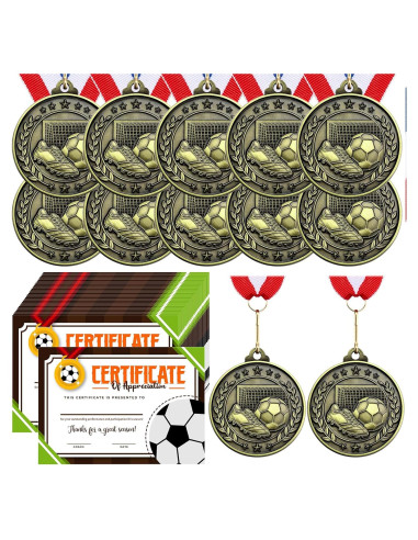 12 Medallas de Fútbol Loetere con Certificados y Cintas