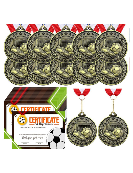 12 Medallas de Fútbol Loetere con Certificados y Cintas