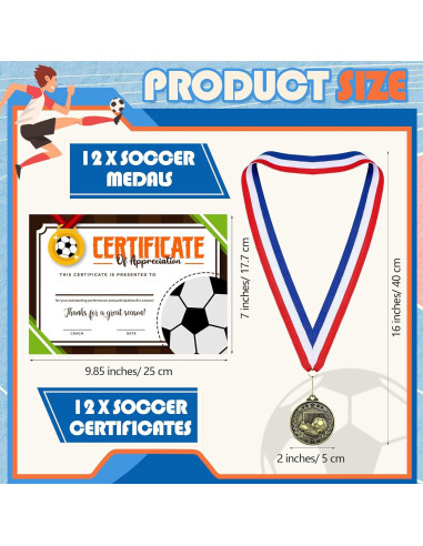 12 Medallas de Fútbol Loetere con Certificados y Cintas