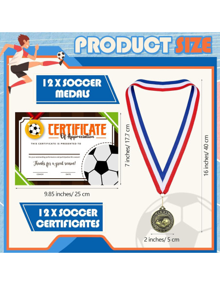 12 Medallas de Fútbol Loetere con Certificados y Cintas