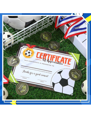 12 Medallas de Fútbol Loetere con Certificados y Cintas