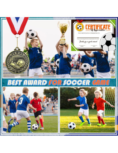 12 Medallas de Fútbol Loetere con Certificados y Cintas