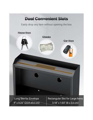 Buzón de Pared Uniclife BG3573-BK con Cerradura y Ranuras