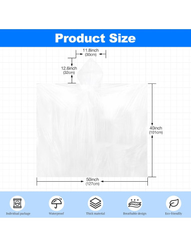 108 Ponchos de Lluvia Desechables Ayearparty Transparentes