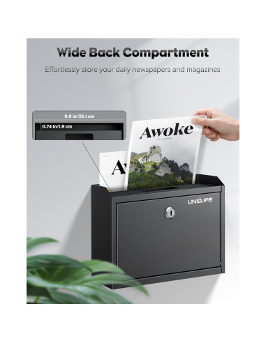 Buzón de Pared Uniclife BG3573-BK con Cerradura y Ranuras