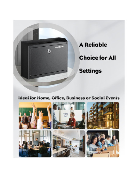 Buzón de Pared Uniclife BG3573-BK con Cerradura y Ranuras