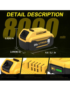 Batería de Reemplazo Dewalt 20V 6000mAh Amarillo DCB206 2