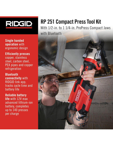 Herramienta de Prensado Compacta RIDGID RP 251 12V con Baterías