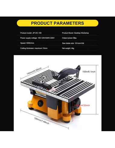 Sierra de Mesa Mini CNCEST 100mm 90W para Corte de Madera y Vidrio