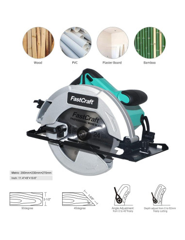 Sierra Circular Eléctrica FastCraft 13A 5800 RPM + 3 Cuchillas