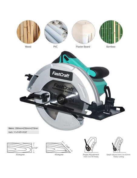 Sierra Circular Eléctrica FastCraft 13A 5800 RPM + 3 Cuchillas