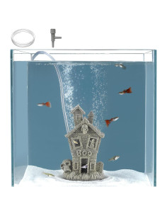 Casa Embrujada Carefree Fish para Peces - Decoración Halloween 10.9x7.1x14 cm