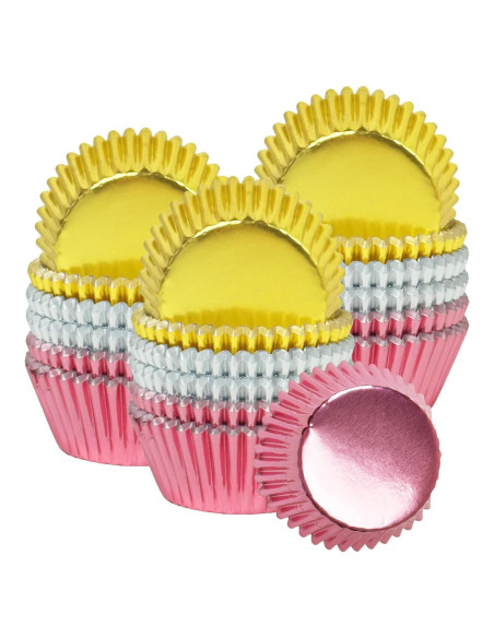 Forros para Cupcakes Qiqee 150pcs Mini Oro-Plata-Rosa