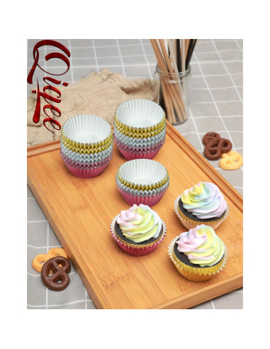 Forros para Cupcakes Qiqee 150pcs Mini Oro-Plata-Rosa