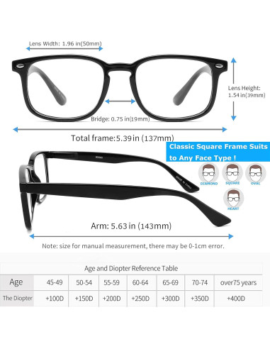 Gafas de lectura anti luz azul TOVEEN 5 pcs moda vintage