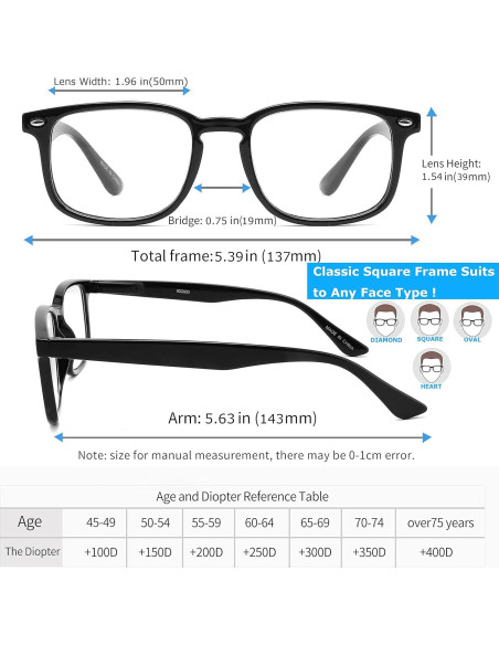 Gafas de lectura anti luz azul TOVEEN 5 pcs moda vintage