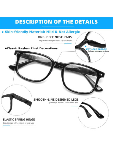 Gafas de lectura anti luz azul TOVEEN 5 pcs moda vintage