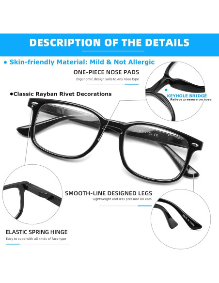 Gafas de lectura anti luz azul TOVEEN 5 pcs moda vintage