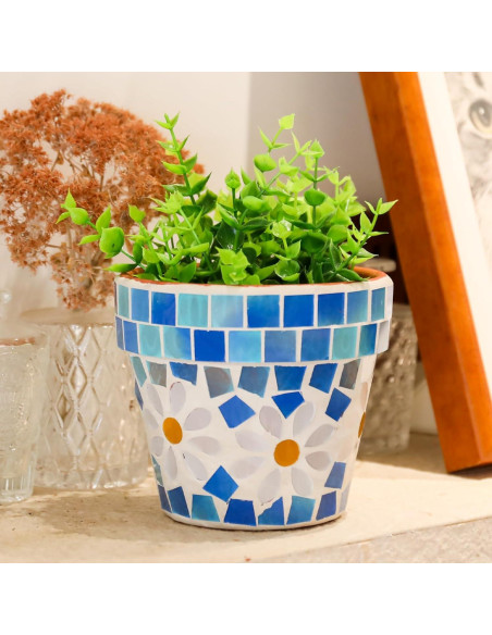 Maceta de Terracota Mosaico Chonsun 12 cm con Drenaje Azul