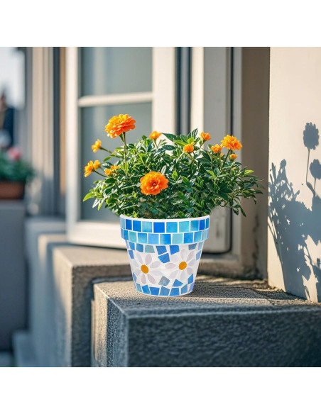 Maceta de Terracota Mosaico Chonsun 12 cm con Drenaje Azul