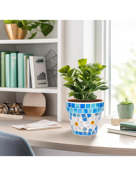Maceta de Terracota Mosaico Chonsun 12 cm con Drenaje Azul