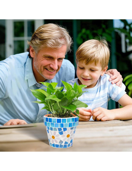 Maceta de Terracota Mosaico Chonsun 12 cm con Drenaje Azul