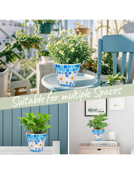 Maceta de Terracota Mosaico Chonsun 12 cm con Drenaje Azul