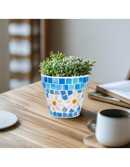 Maceta de Terracota Mosaico Chonsun 12 cm con Drenaje Azul