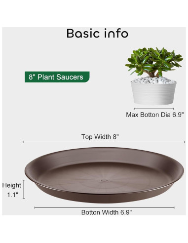 Bandejas de Goteo para Plantas GROWNEER 8" 6 Piezas Marrón