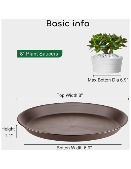 Bandejas de Goteo para Plantas GROWNEER 8" 6 Piezas Marrón