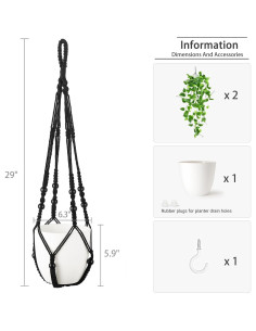 Planta Colgante Artificial Mkono con Maceta y Soporte de Macramé 2