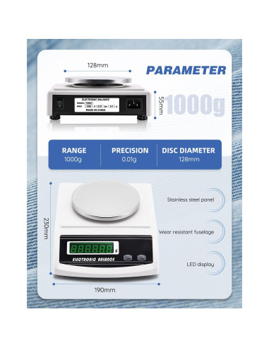 Balanza Electrónica de Tela NEWTRY 1000g/0.01g con Muestreador